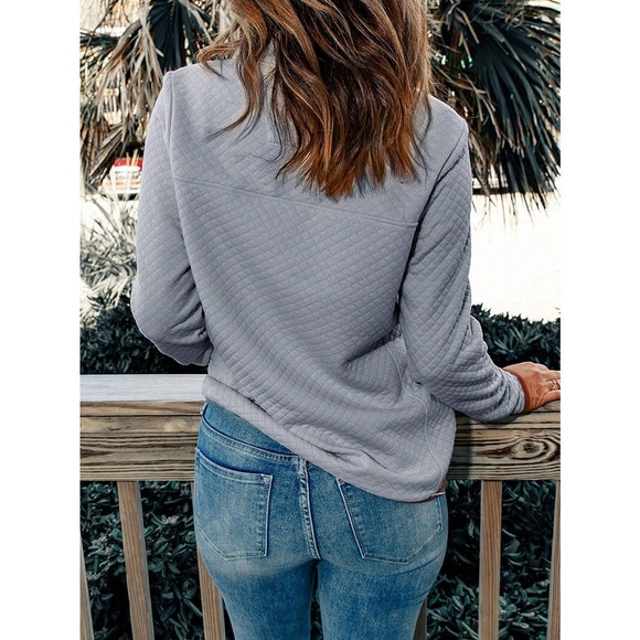 minimalist Contrast Binding button placket Sweatshirt - Picture 2 of 5